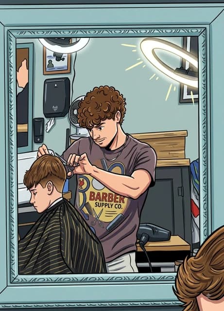Illustrated view through the station mirror as a cut is finished.